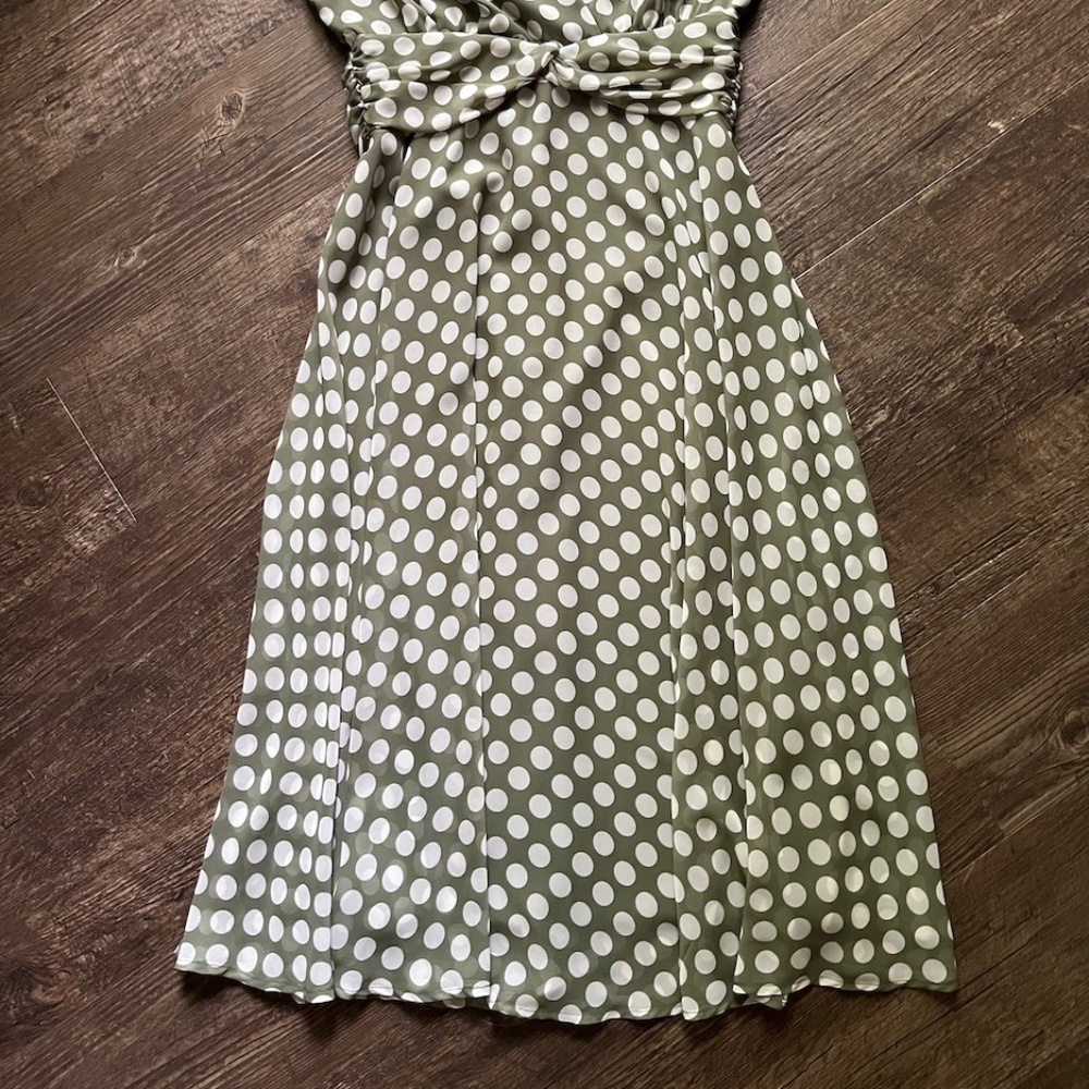 Connected Apparel Women's Dress, Sage with Cream Polka Dots - Picture 14 of 14